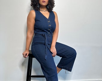 Y2K Dark Denim Jumpsuit | Tank Denim Coveralls | Blue Denim Jumpsuit | Size 10