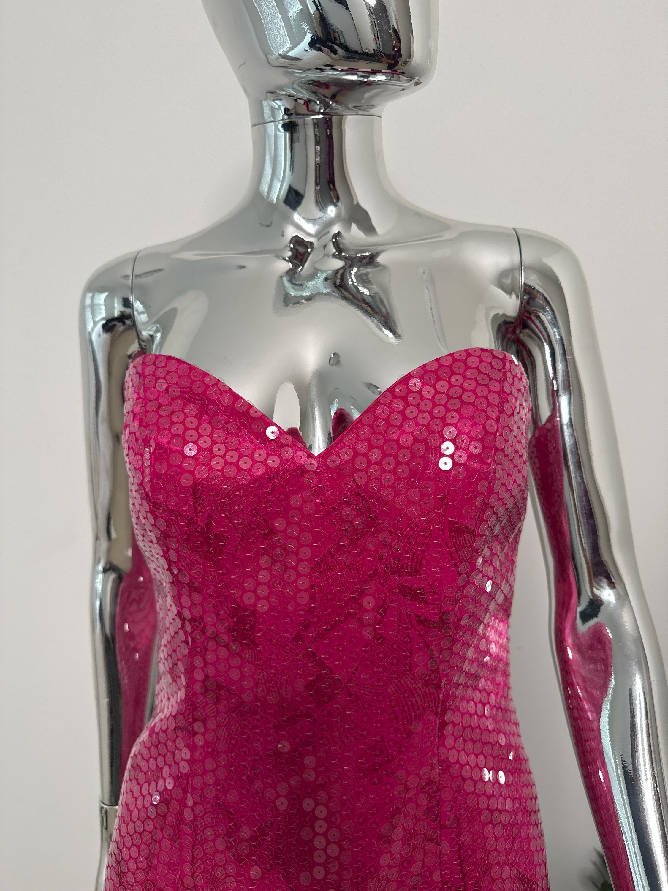 1980 Babie Pink Sequin and Ruffle Strapless Cocktail Dress | A.J. Bari Size 4 Small Medium