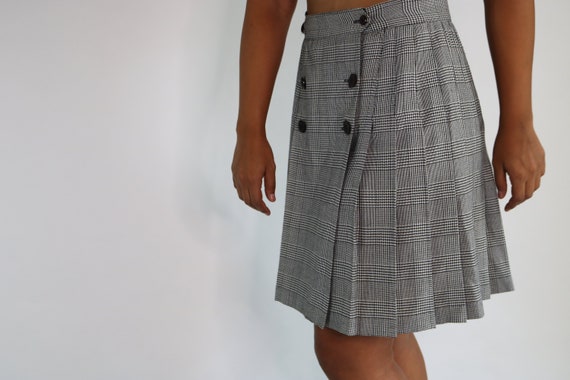 90s Pleated Skirt | Black White Plaid Skirt | Ple… - image 1