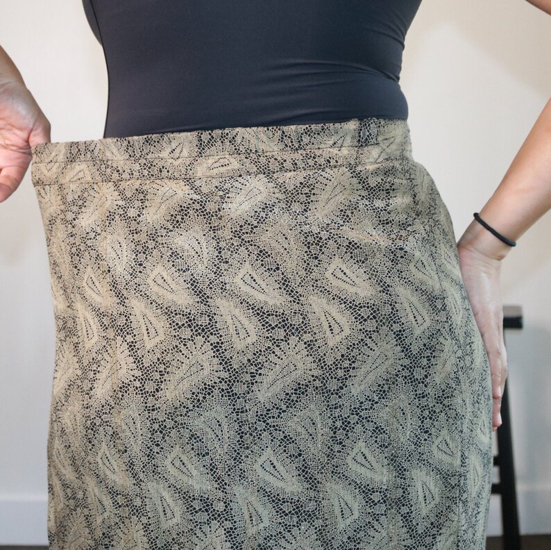 Vintage Side Slit Rok Paisley Print Rok Zwart goud vintage rok Maat 10 Large afbeelding 8