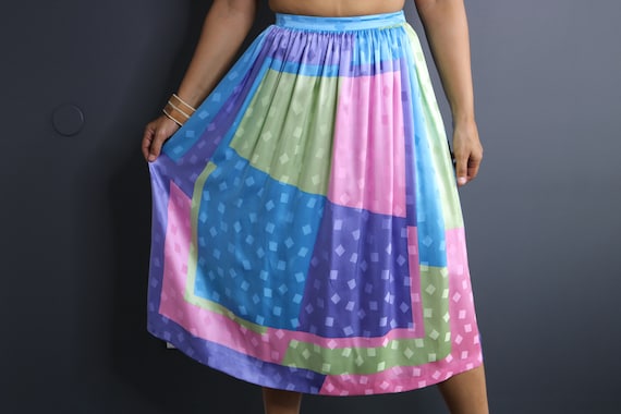 Vintage Color Block Silk Skirt | Pastel Silk Skir… - image 1