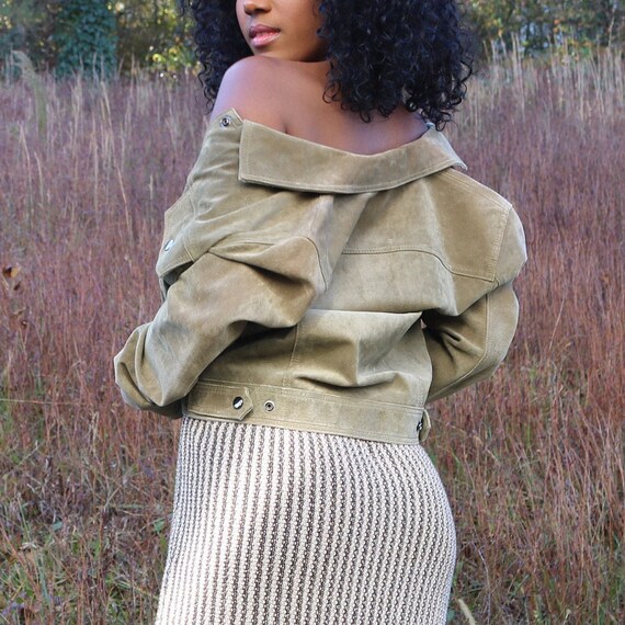 Y2K Vintage Leather Jacket | Sage Green Suede Jack