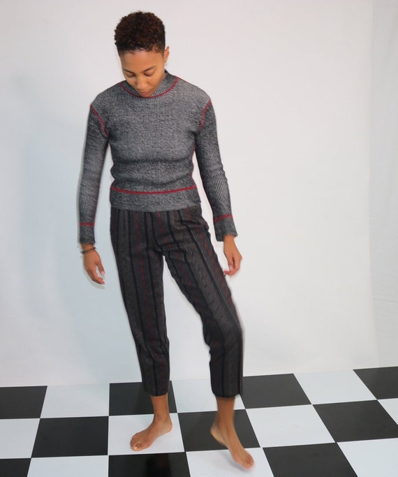 90s Wood Trouser | Grey Striped Pant | Cropped Tr… - image 4