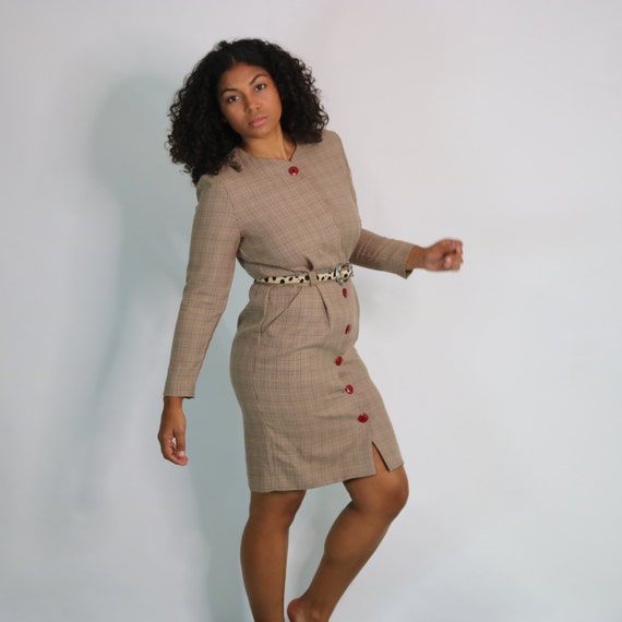 90s Plaid Dress | Fitted Secretary Dress | Plaid … - image 2