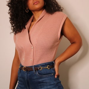 80s Sweater Vest | Pink Rose Sweater | Double Breast Sweater Vest | Sweater Tank | 80s Knit Sweater | Pearl Button Sweater | Large