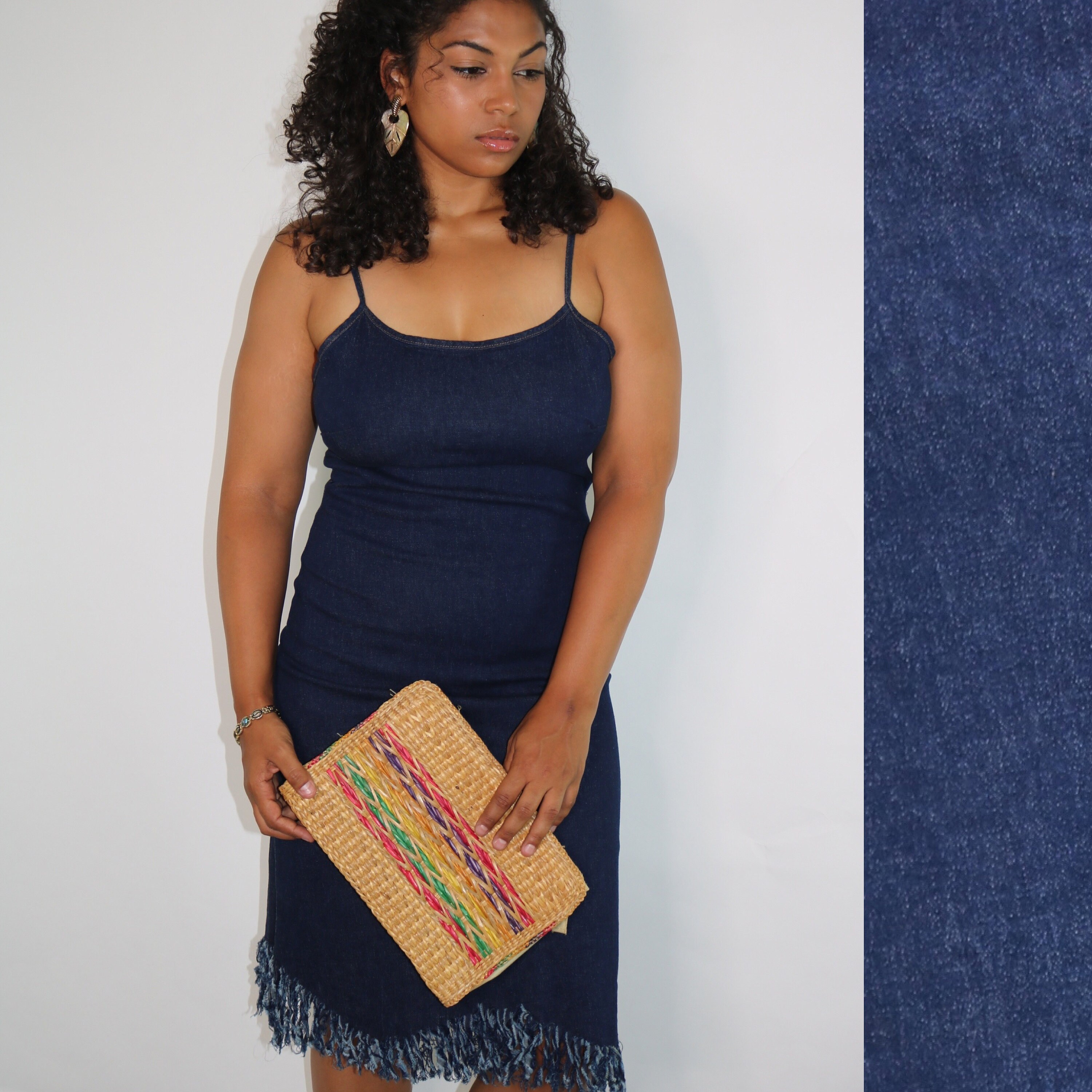 90s Denim Slip Fringe Dress Dark Denim 