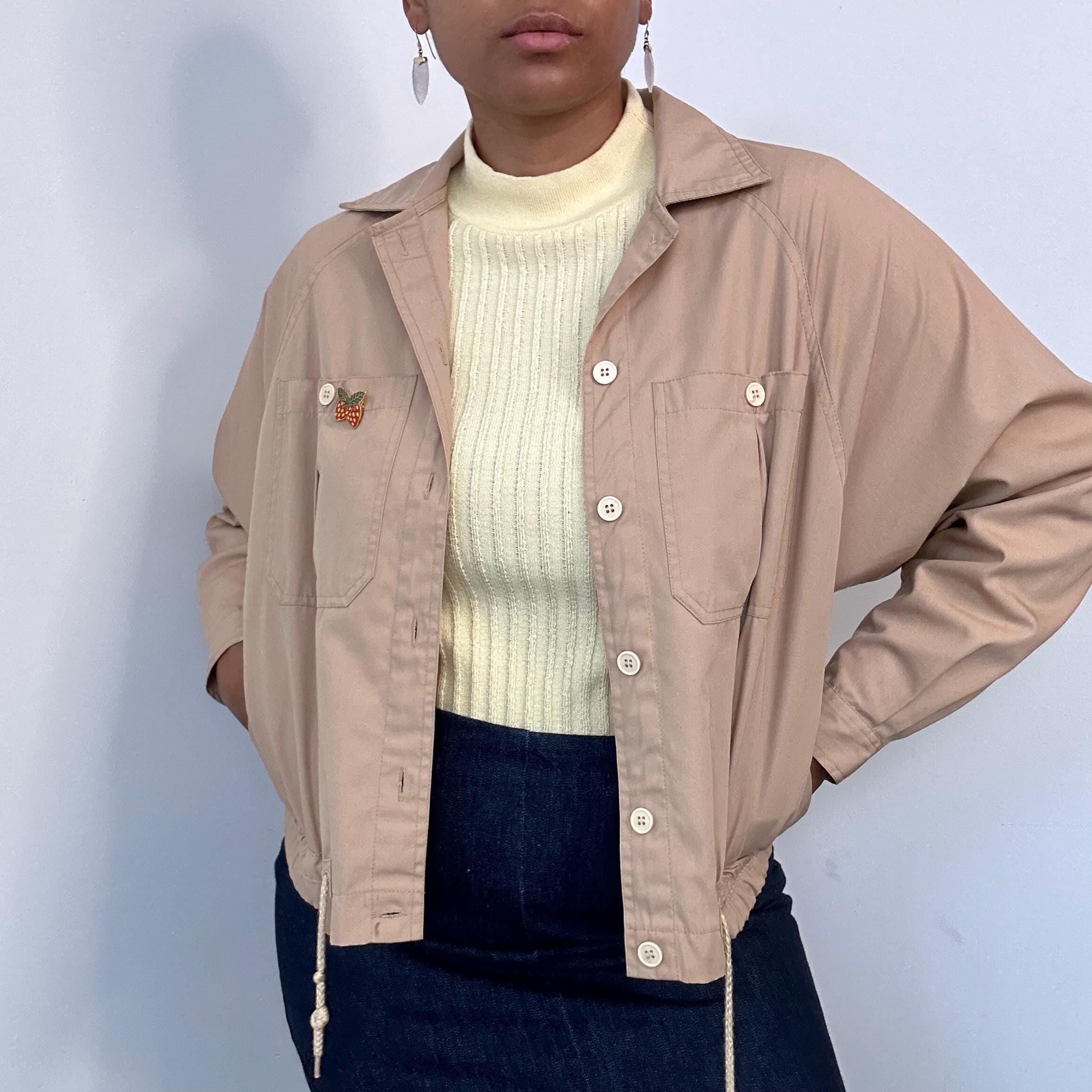 ジャケット・アウター GITANO 90's Enamel rain Jacket 90s Gitano Khaki Button up Bomber Windbreaker Jacket | Medium - Etsy