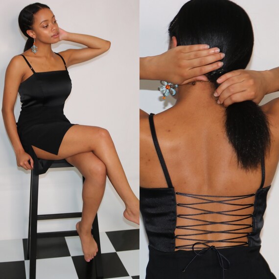 Y2K Black Open Back Dress | Lace up Dress | Bratz Doll Dress | Spice Girls Posh  Spice Dress | Vintage Rampage Dress | Sexy Black Club - Etsy Ireland