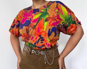 90s Multicolor Rainbow Short Sleeve Tee | Large