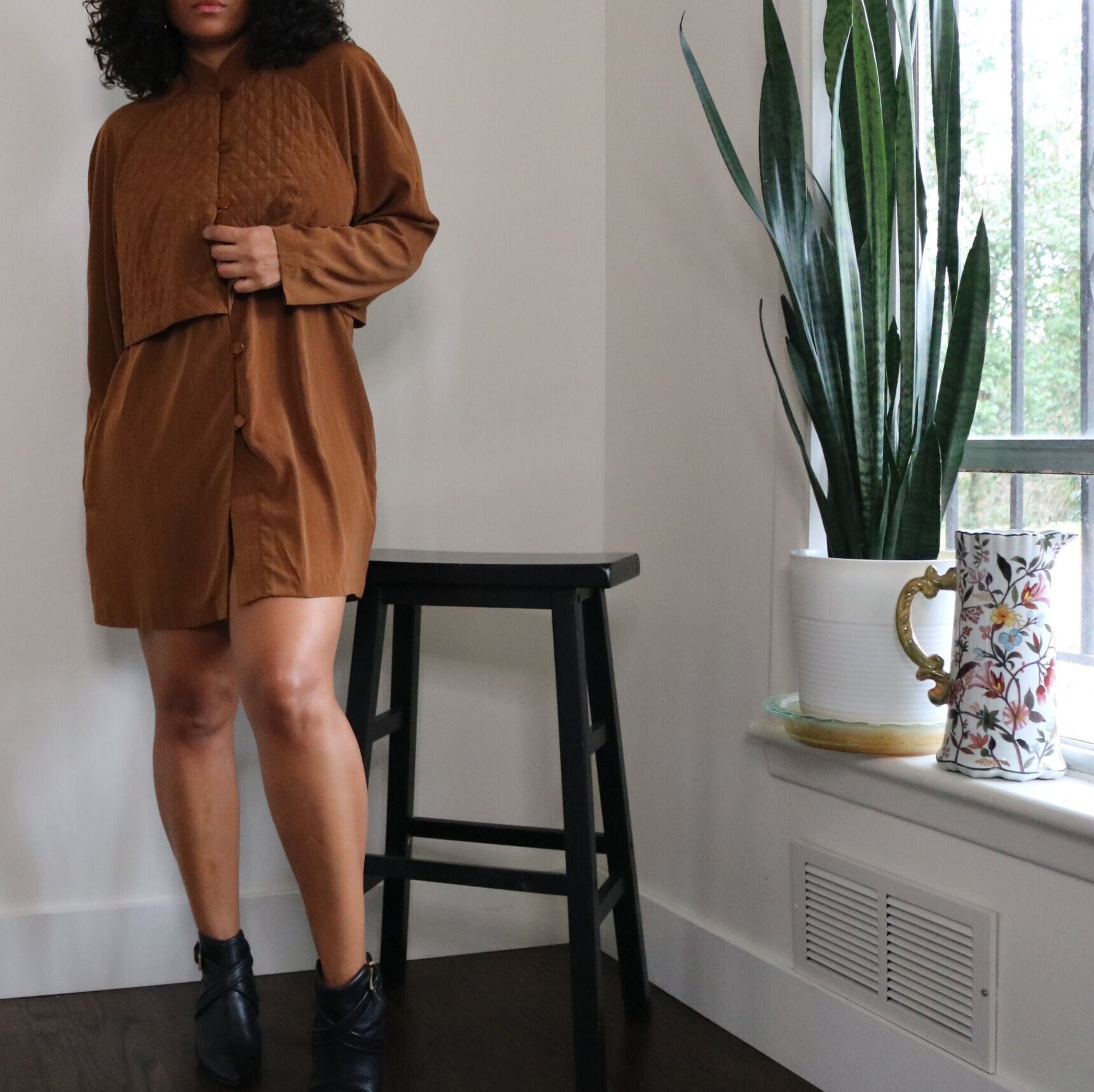 90s Shirt Dress S.G. Sport Sepia Brown 