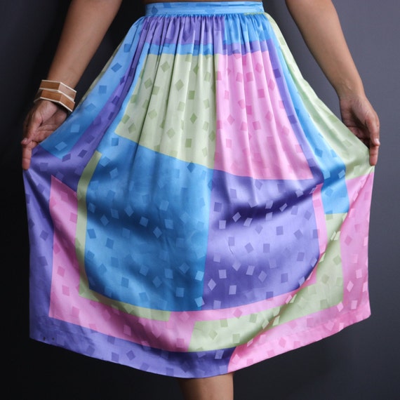 Vintage Color Block Silk Skirt | Pastel Silk Skir… - image 3