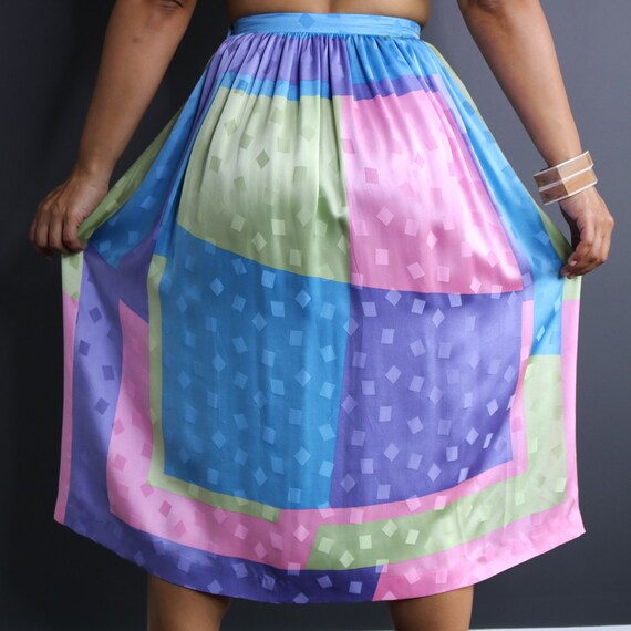 Vintage Color Block Silk Skirt | Pastel Silk Skir… - image 5