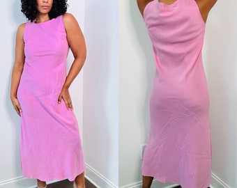 90s Minimalist Silk Dress | Pink Silk Tank Dress | Vintage Pink Maxi Dress | Silk Maxi Dress | Large