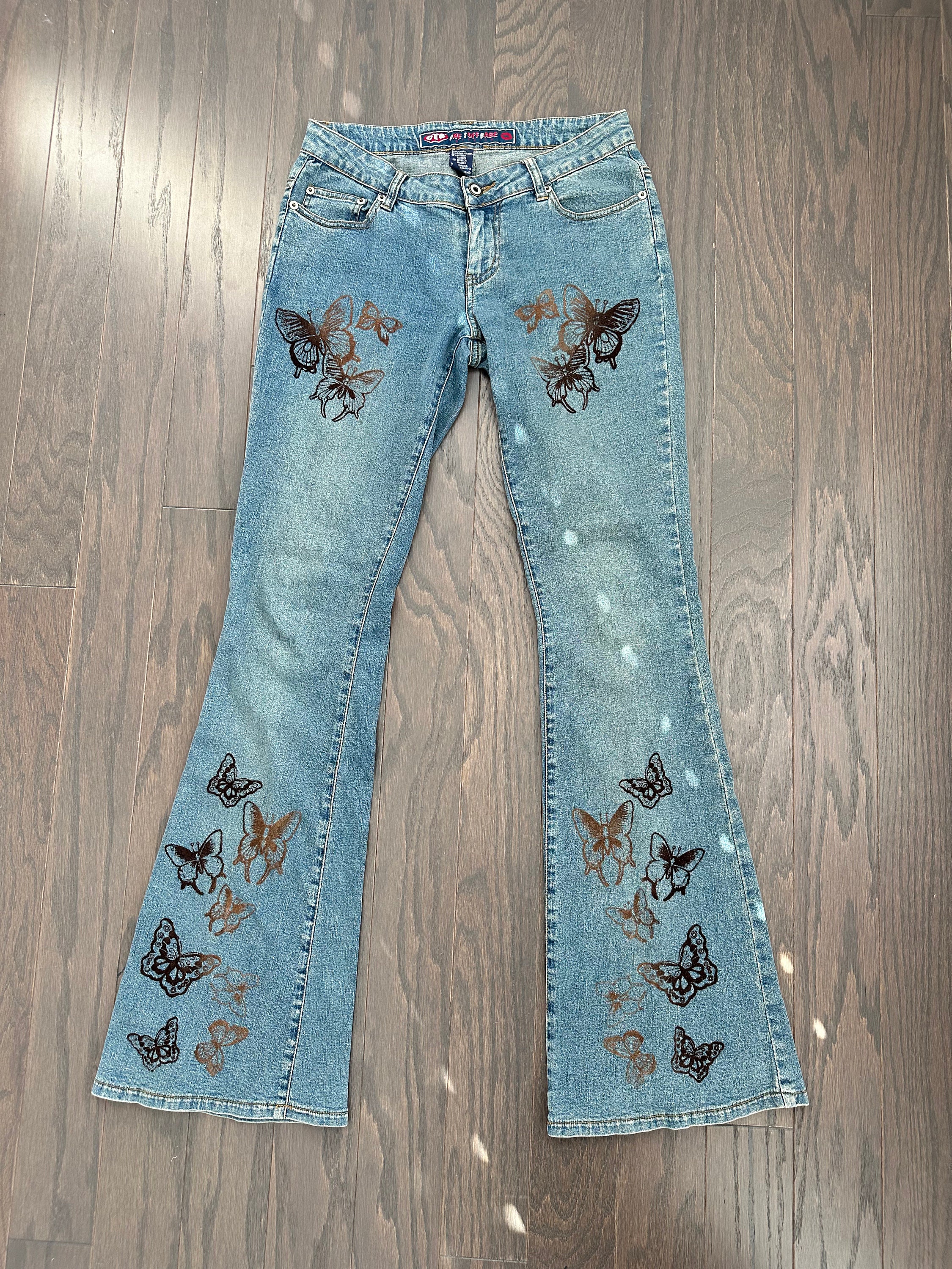 Y2K Butterfly Jeans Vintage Butterfly Flare Jeans Bell Bottom Jeans Y2K Low  Rise Jeans Size 6 Medium 