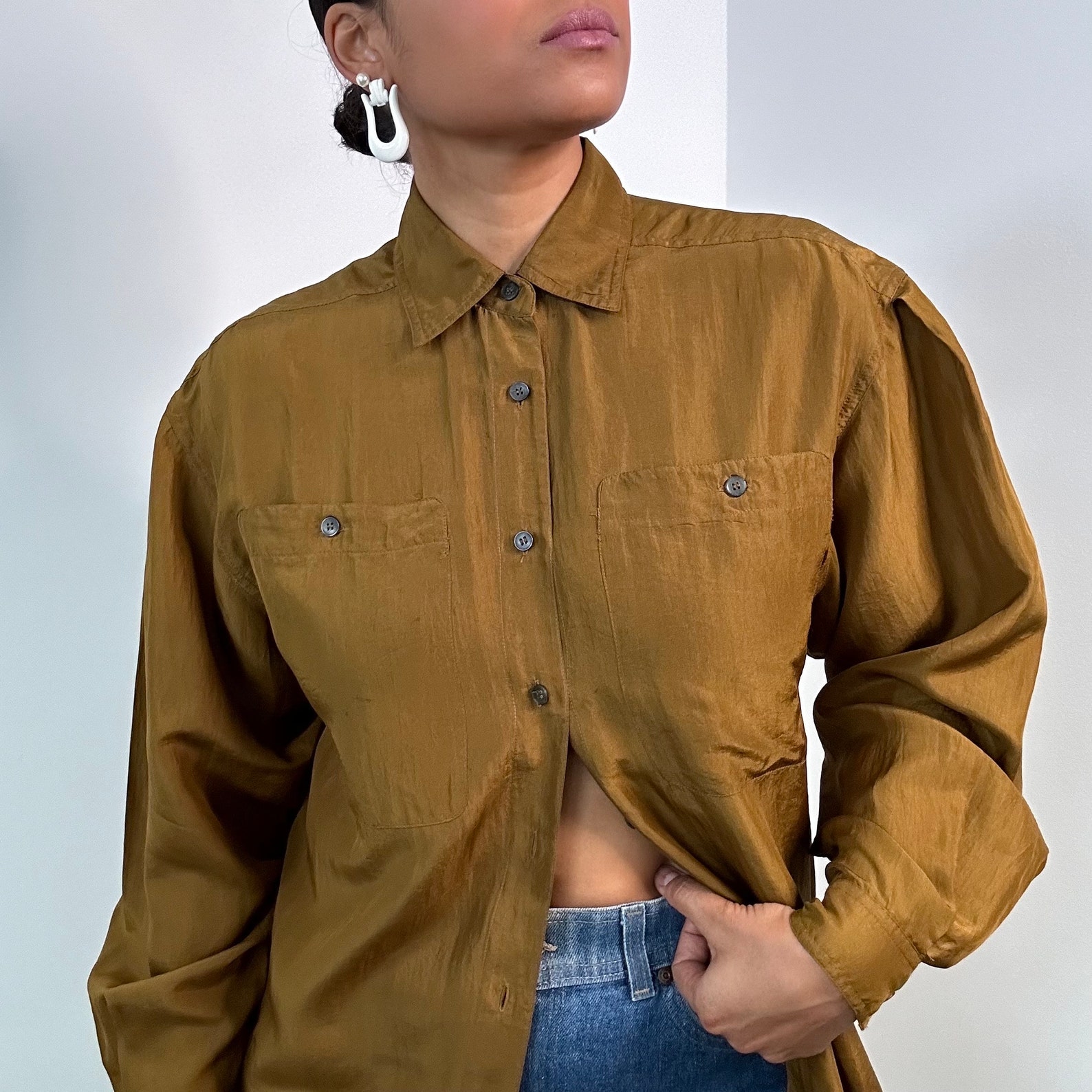 Vintage Nude 95% Silk Button Blouse main image 0