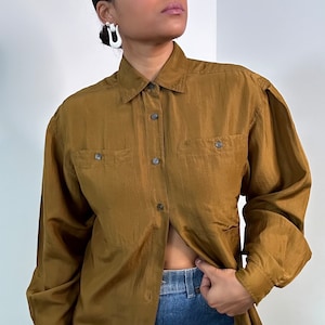 90s Express Silk Blouse | Silk Button Up Blouse | Vintage Silk Blouse | Small Medium Large