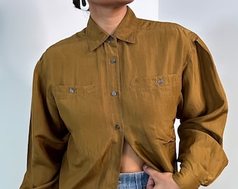 90s Express Silk Blouse | Silk Button Up Blouse | Vintage Silk Blouse | Small Medium Large