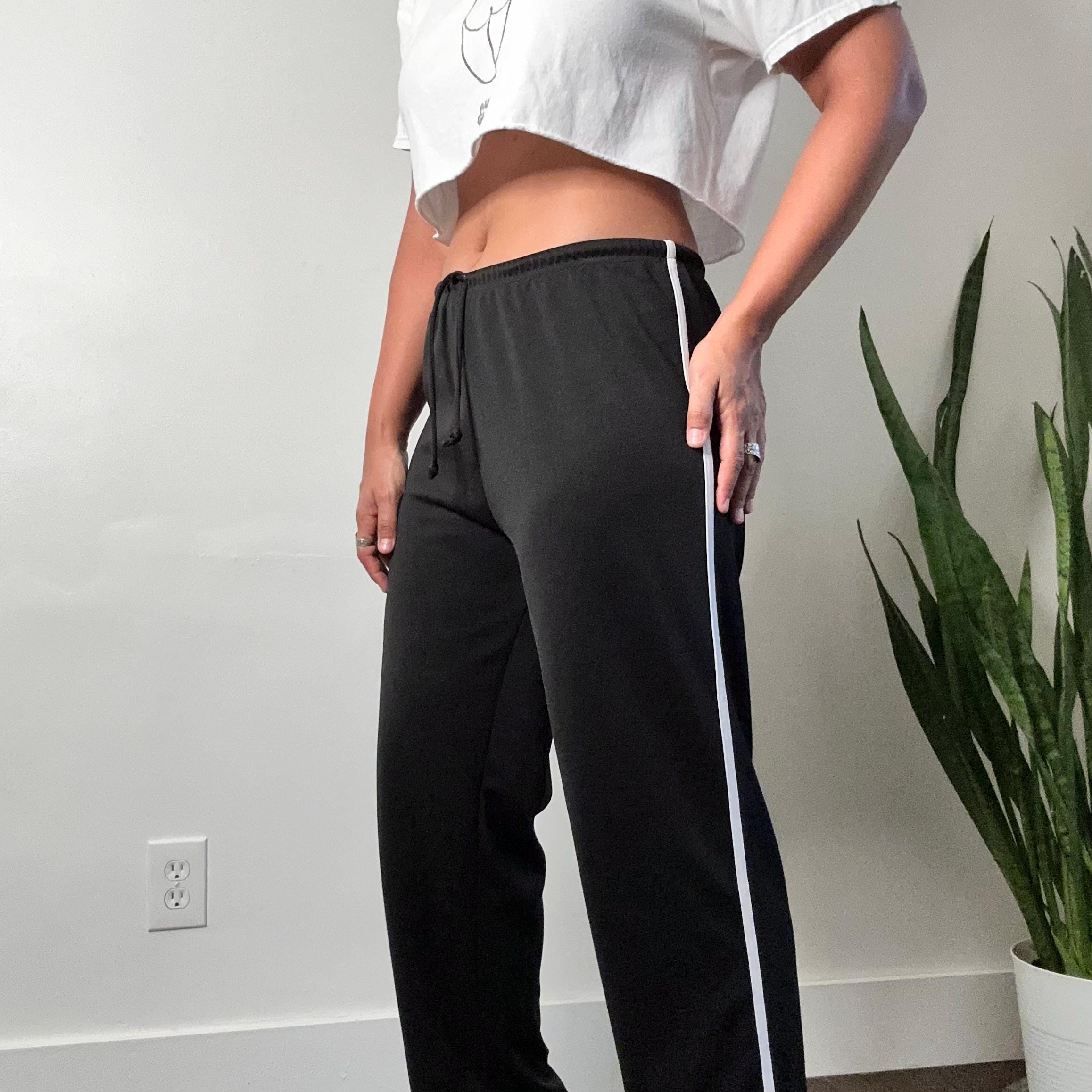 Y2K Black Track Pants: White Pinstripe Wide Leg Joggers (large) - Etsy