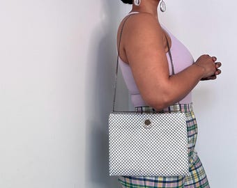 80s Ivory Chainmail Purse: Vintage Shoulder Bag with Gold Chain