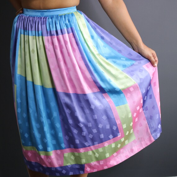 Vintage Color Block Silk Skirt | Pastel Silk Skir… - image 6