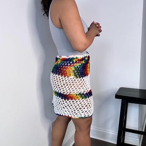 Handmade Rainbow Crotchet Skirt | Rainbow Striped Skirt | Rainbow Festival Skirt | Medium Large