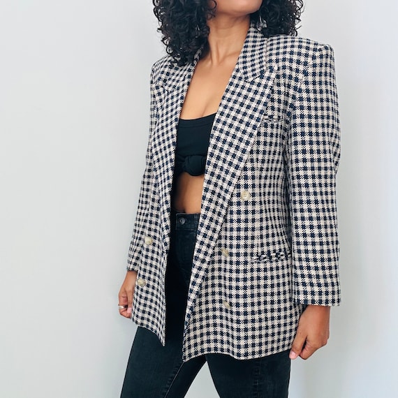 80s Checkered Print Blazer | 80s Austin Reed Silk… - image 1