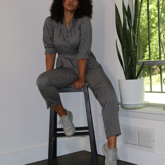 Vintage Jumpsuit | Vintage Plaid Jumpsuit | Black