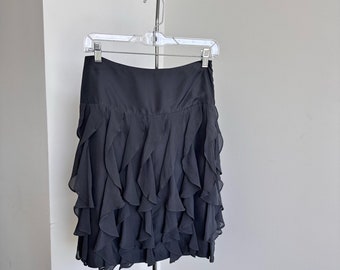 Y2K Silk Ruffle Skirt | Grey Silk Skirt | Vintage Mini Skirt | Waterfall Ruffle Skirt |