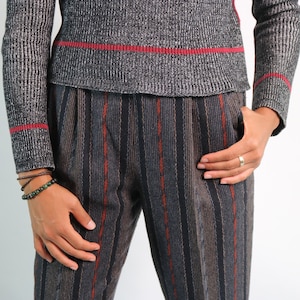 90s Wood Trouser | Grey Striped Pant | Cropped Trouser | Medium 6 8