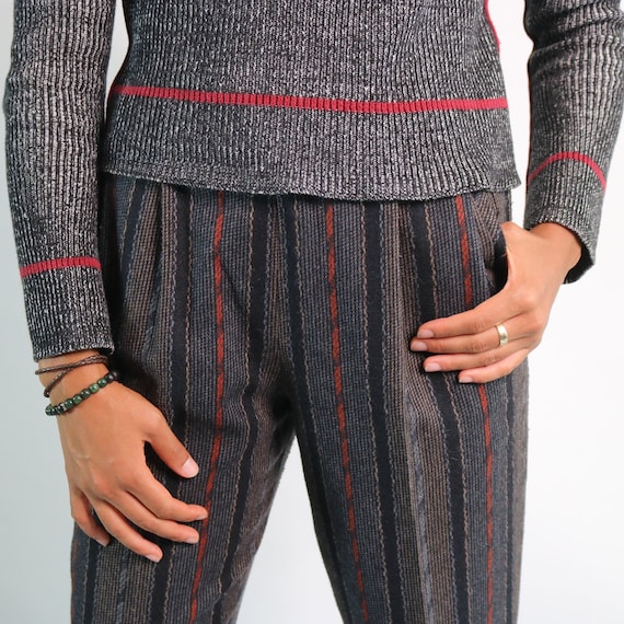 90s Wood Trouser | Grey Striped Pant | Cropped Tr… - image 1