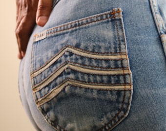 Vintage 90s Does 70s Flare Jeans: High Waist Light Wash Denim