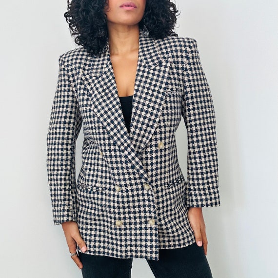 80s Checkered Print Blazer | 80s Austin Reed Silk… - image 4