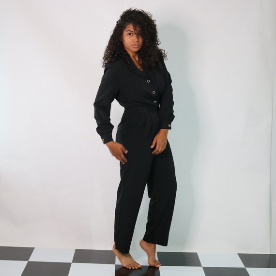 Large Medium 80s Black Jumpsuit Tailored Romper 8 10 Etsy