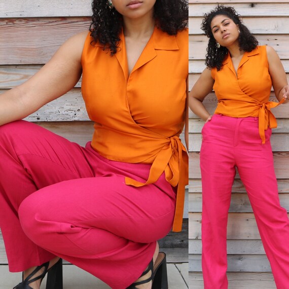 90s Linen Rayon Pants | Vintage High Waist Trouser