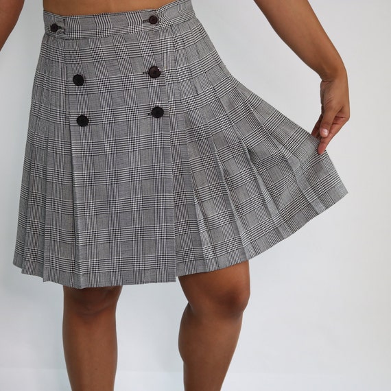 90s Pleated Skirt | Black White Plaid Skirt | Ple… - image 5