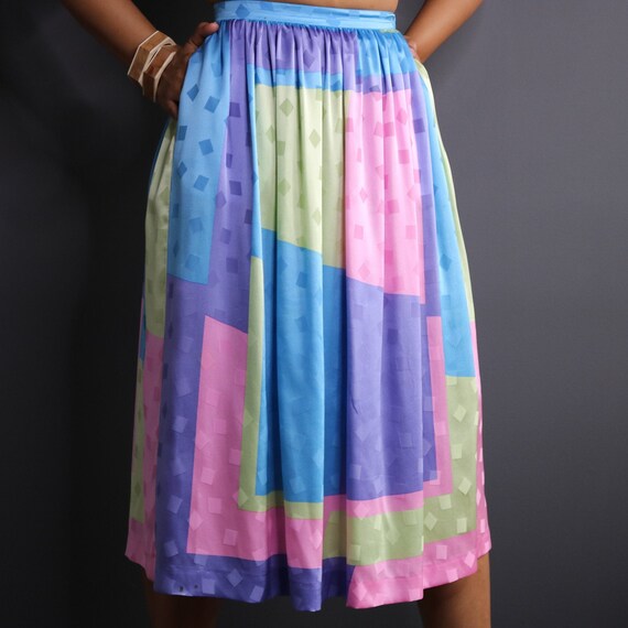 Vintage Color Block Silk Skirt | Pastel Silk Skir… - image 2