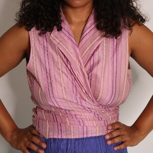 90s Wrap Blouse Pink Silk Blouse Striped Wrap Top Dana Buchman Blouse Extra Large XL Size 16 image 8