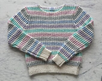 Suéter de punto a rayas pastel estilo años 80 / Top acrílico vintage, talla mediana