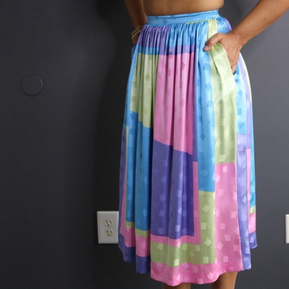 Vintage Color Block Silk Skirt | Pastel Silk Skir… - image 4