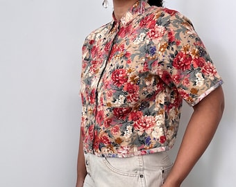 80s ORVIS Floral Crop Top | Medium Large
