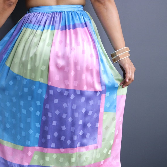 Vintage Color Block Silk Skirt | Pastel Silk Skir… - image 7