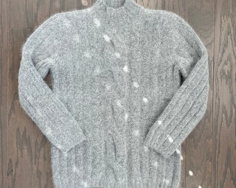 Pull Liz Claiborne de l'an 2000 | Pull vintage en laine d'agneau angora | Pull gris minimaliste | vintage à col cheminée | Petit