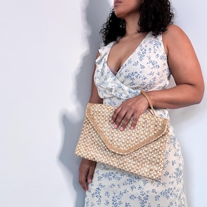 70er Jahre Strand Clutch Handtasche | Vintage Sommer Clutch Strohtasche