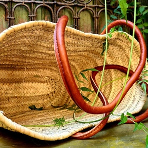 Straw bag French Basket, Beach Bag Handmade Moroccan Basket - Natural French Basket Handle leather