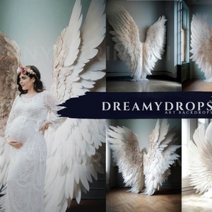 Dreamy White Angel Wings Maternity Backdrop Set for Studio Photography, Fine Art Textures, Photoshop Overlays