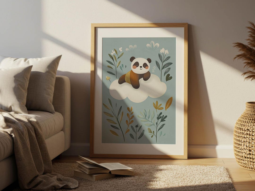 Colorful Cute Panda Nursery Wall Art Printable | Digital Download Baby ...