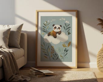 Colorful Cute Panda Nursery Wall Art Printable | Digital Download Baby Room Decor | Fun Panda Print for Kids Room or Playroom
