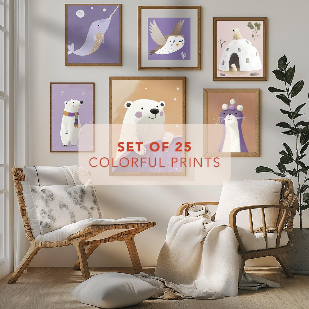 Winter Nursery Wall Art Printable Set of 25, Baby Animal Digital ...