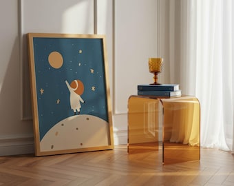 Cute Space Nursery Wall Art Printable for Kids Room Decor | Digital Download Astronaut Theme Baby Room Prints | Moon Stars Artwork