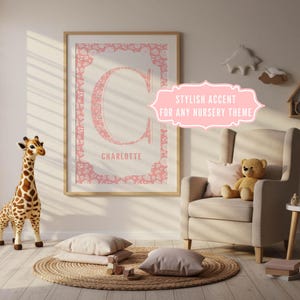 Blumen Name Print Chinoiserie Initial Kinderzimmer Wand Kunst Baby Girl Poster Teen Wohnheim Dekor Geschenk für sie Digital Download